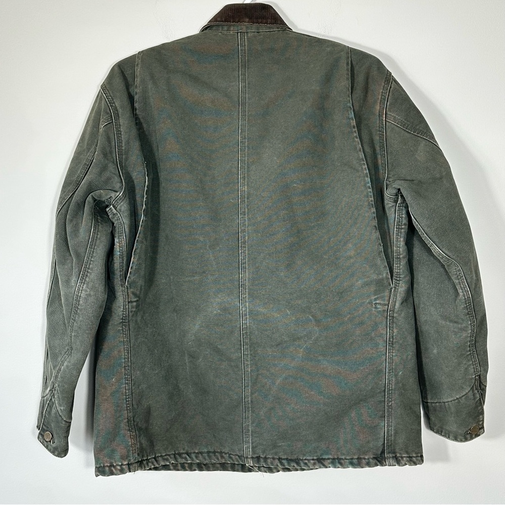 Vintage Carhartt Green Chore Jacket Blanket Lined Workwear Coat Brown Collar XL - Picture 3 of 16